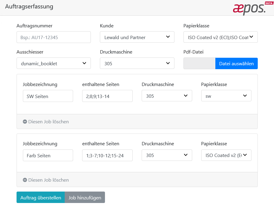 aepos._Job Ticket Editor_Auftragserfassung im Detail