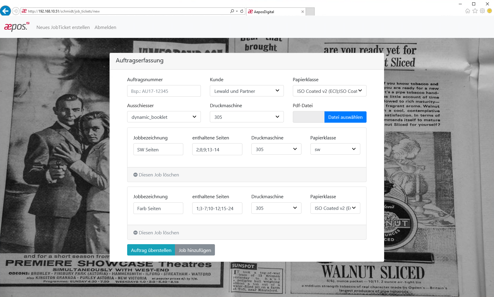 aepos._Job Ticket Editor_Auftragserfassung